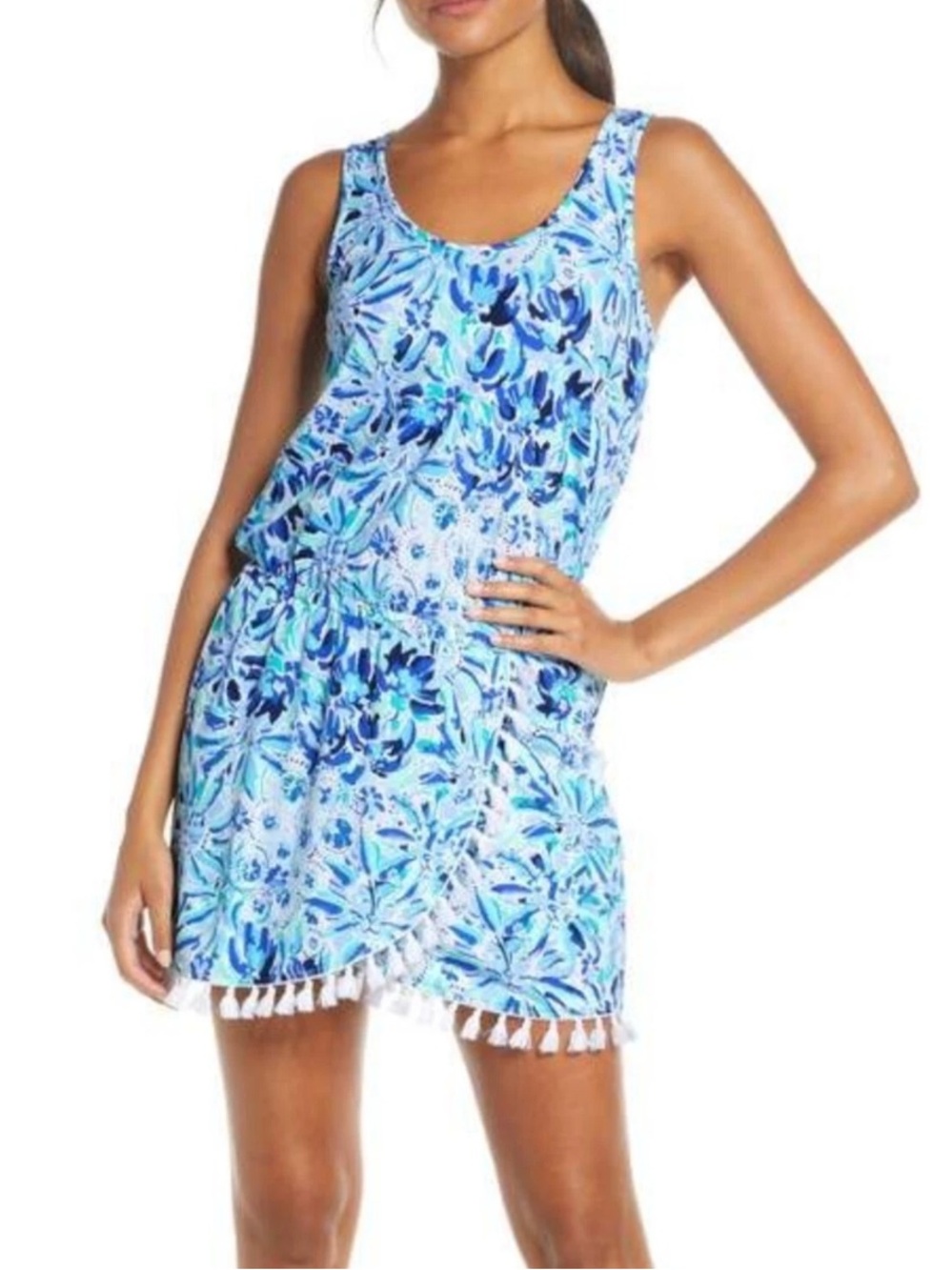 Lilly Pulitzer Jarrett Romper Tassel Faux Wrap Blue Floral Preppy Womens Size S